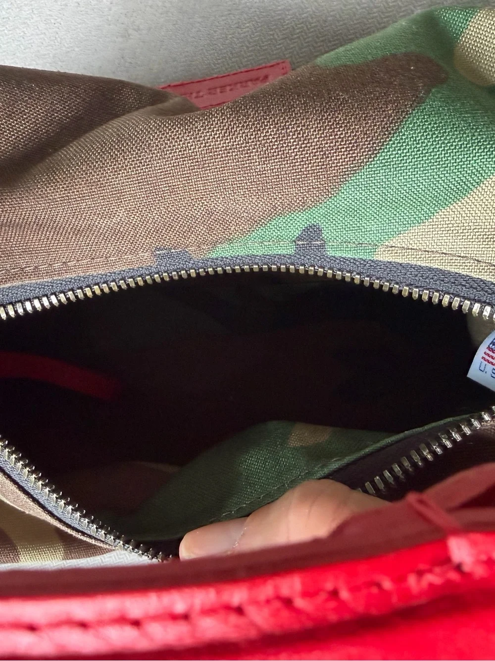 Parker Thatch Camouflage Mini Hobo Bag with Red Trim